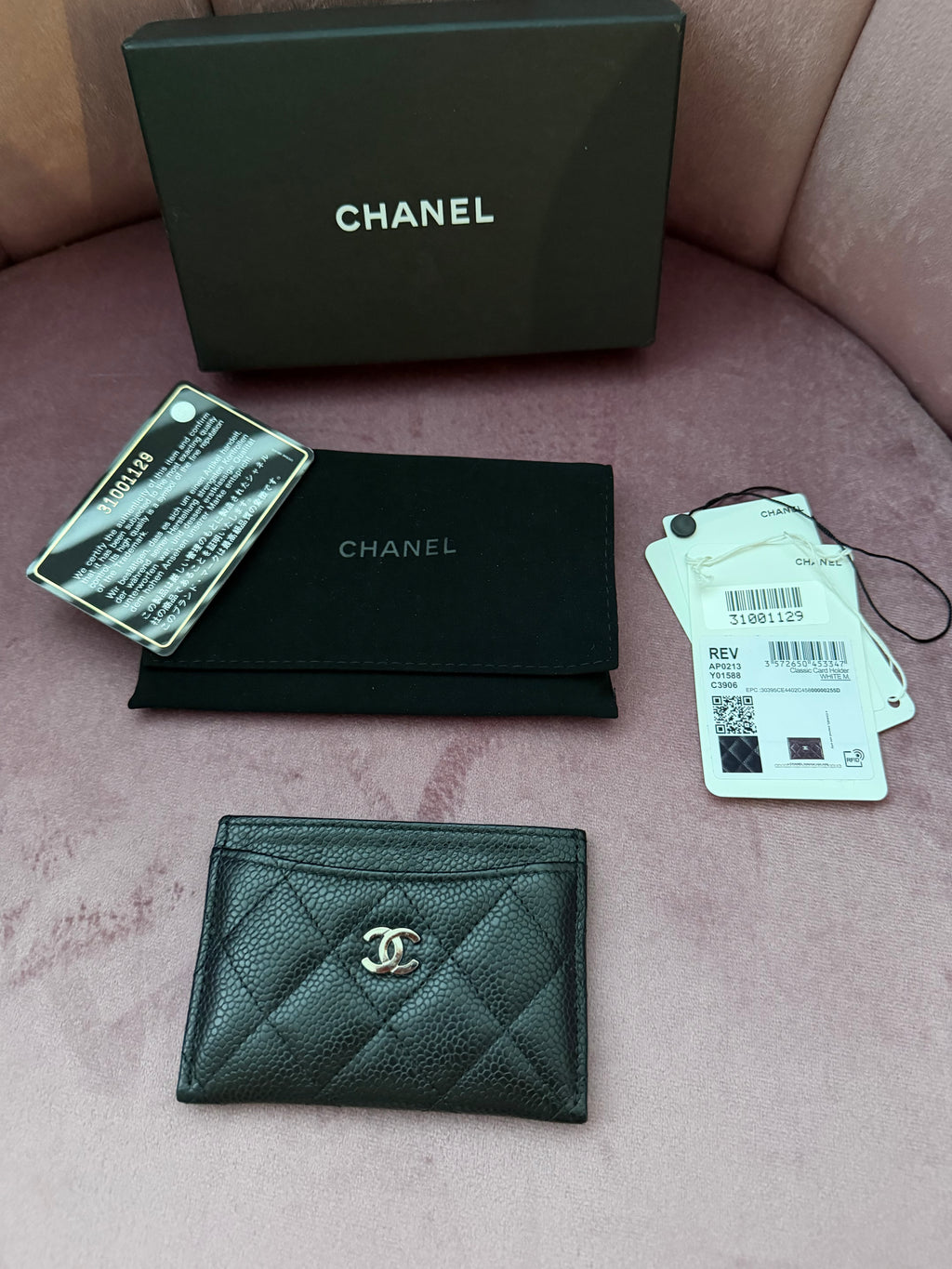 Chanel flat card holder silver hardware