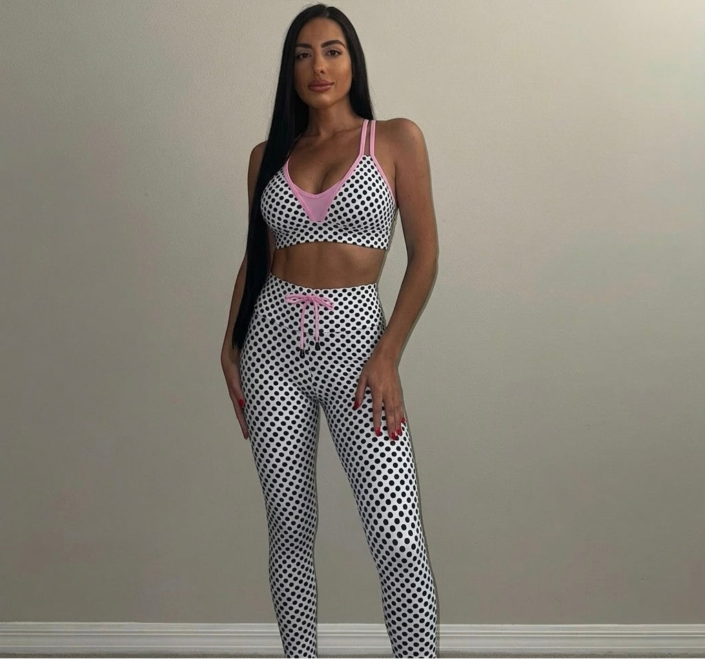 SET LEGGINGS PINK POLKA DOTS