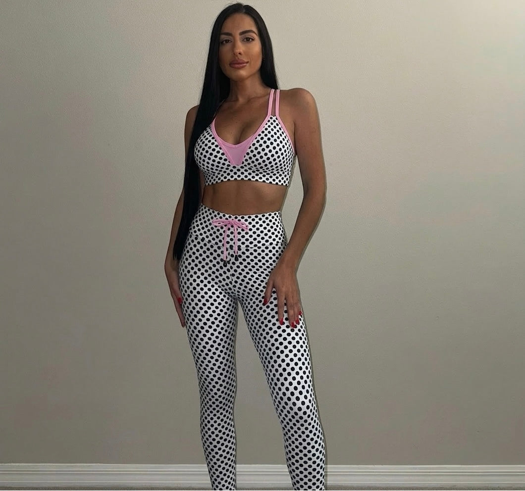 SET LEGGINGS PINK POLKA DOTS
