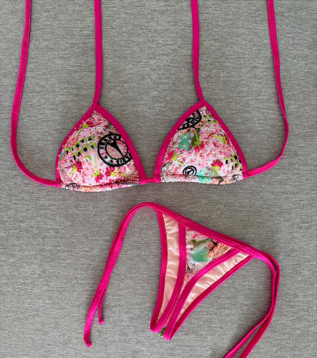 BIKINI BORDADO A MANO ROSADO FUCSIA